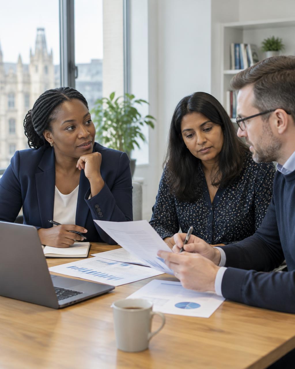 Advisory team reviewing evidence together around a table